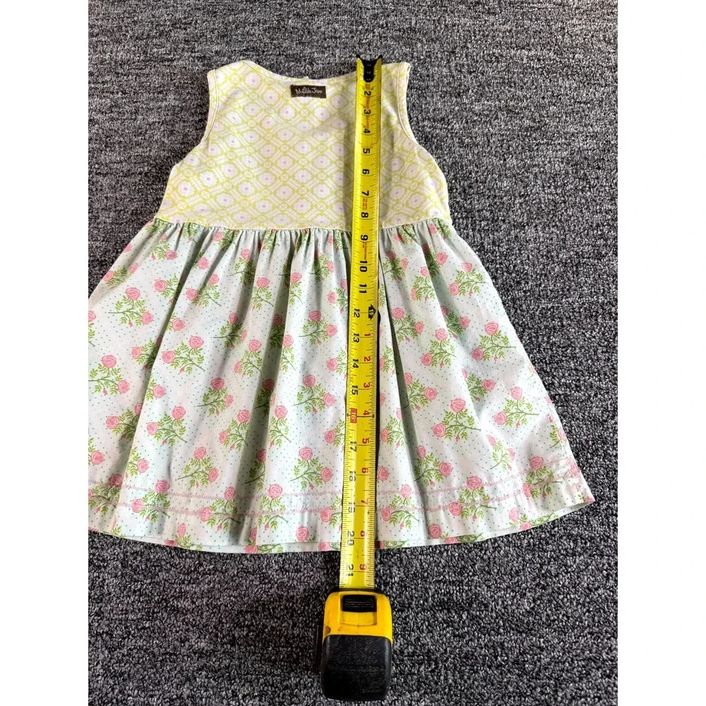 Matilda Jane A-Line Dress Kids 8 White Green Floral Pleated Cotton Round Neck